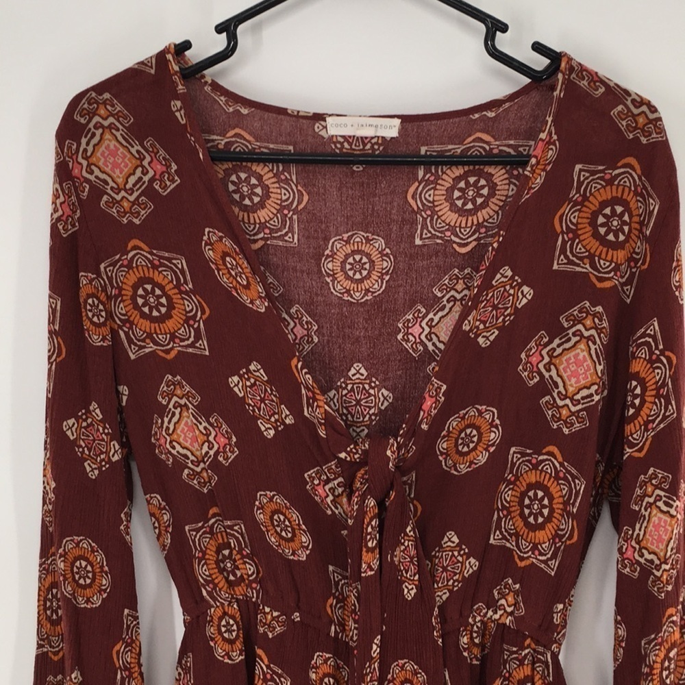 Long Sleeve Boho Red And Orange Romper - image 2